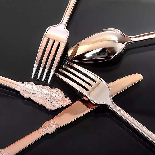 Miniatura 5 de Juego de platos de plástico, 175 piezas para 25 invitados, platos de fiesta, 25 platos de postre, 25 tazas (10.1onzas líquidas), 25 tenedores, 25