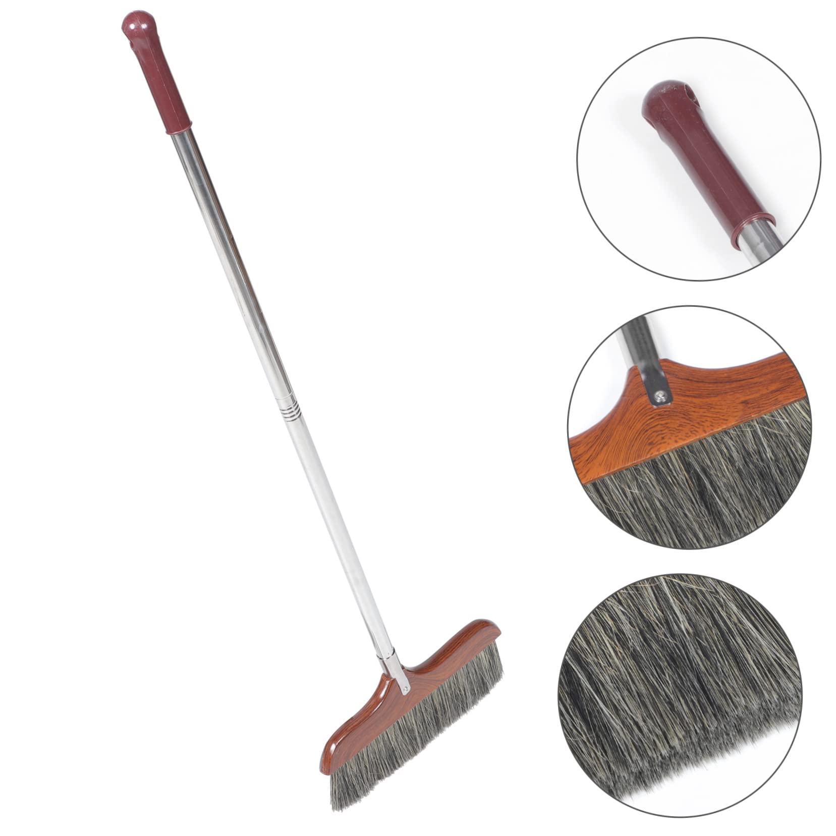 Healvian Scopone per Pavimenti Manico in Legno e Acciaio Inossidabile, Setole Morbide per Casa e Ufficio, Leggero e Resistente