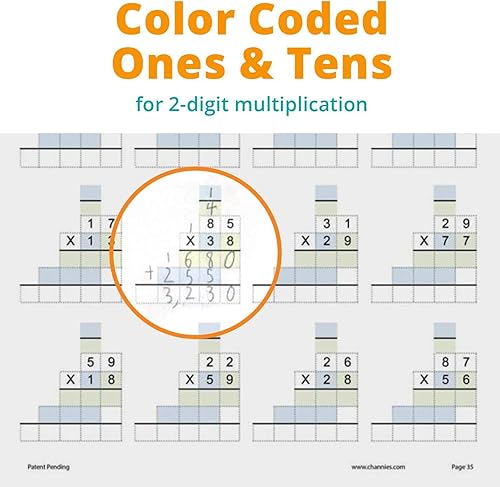 Miniatura 7 de Channie's Paquete de 2 memorias de multiplicación de borrado en seco y tabla de prácticas 18" x 12" de un dígito y doble dígito