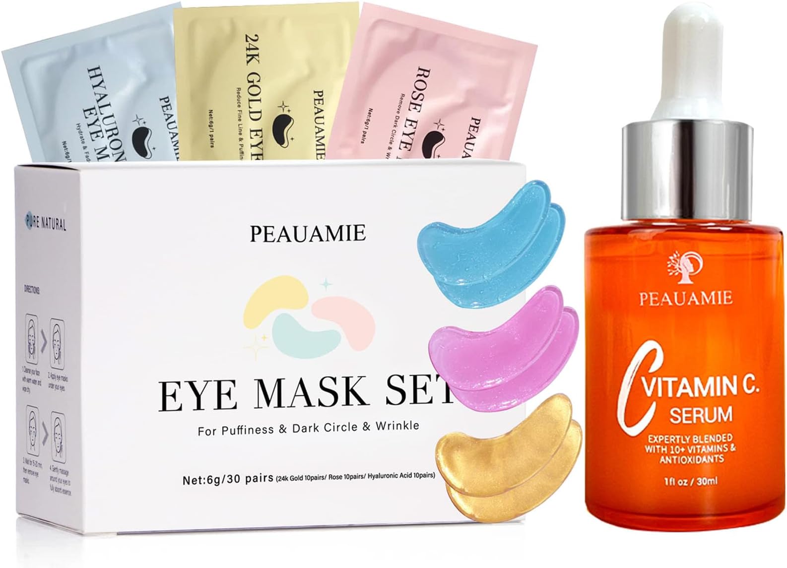 PEAUAMIEUnder Eye Patches for Dark Circles and Smooth Wrinkles&Peauamie Vitamin C Serum