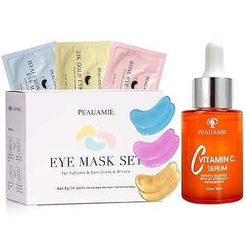 PEAUAMIE Under Eye Patches for Dark Circles and Smooth Wrinkles&Peauamie Vitamin C Serum