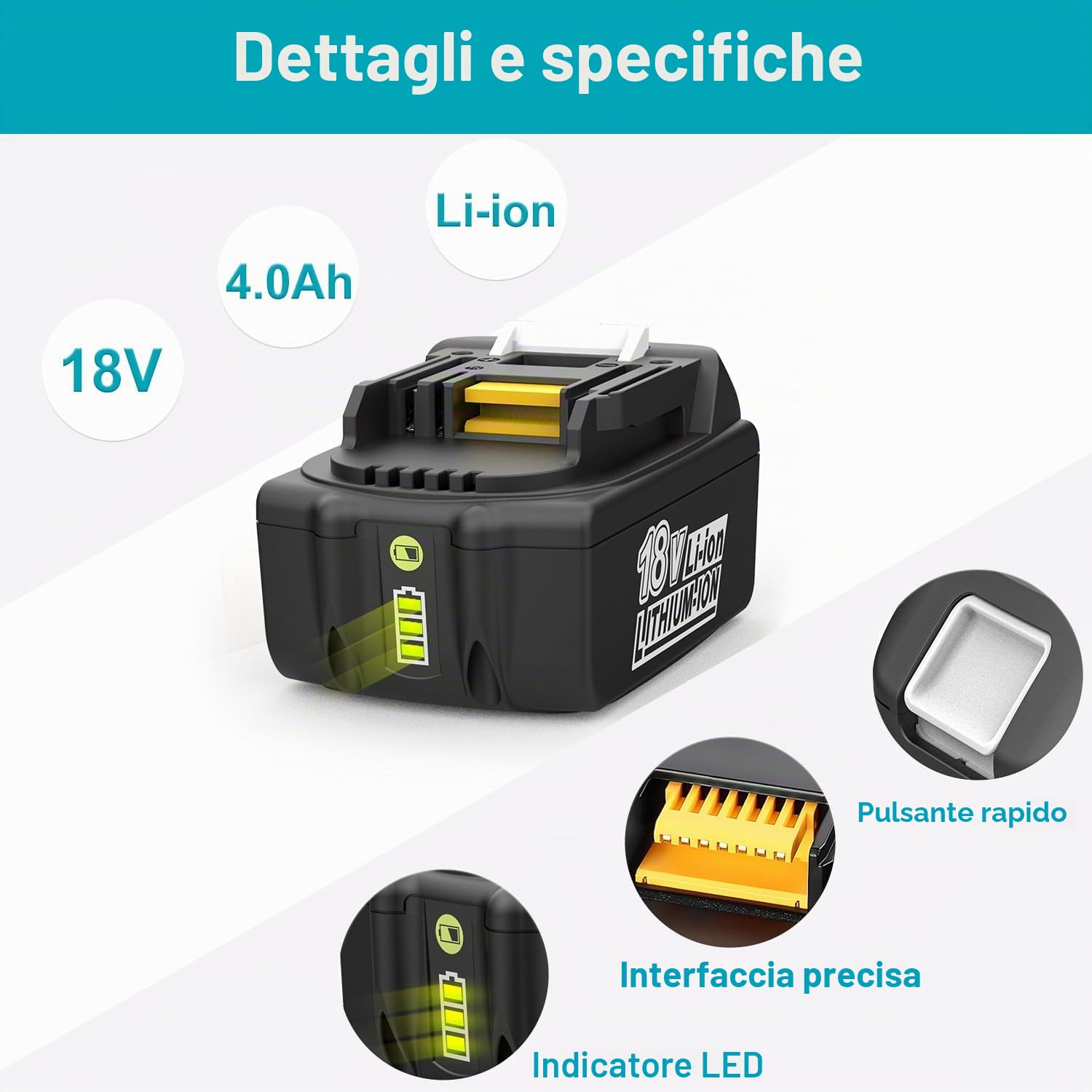 Energup 18V 4.0Ah Batteria + Caricabatterie per Makita Batteria 18V BL1850B BL1850 BL1840 BL1830 BL1820 LXT400