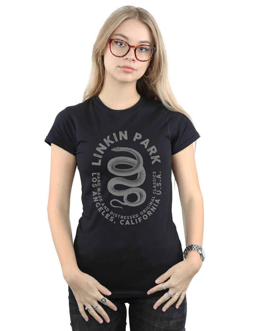 Absolute Cult Women's Black Linkin Park Snake Text T-Shirt Medium