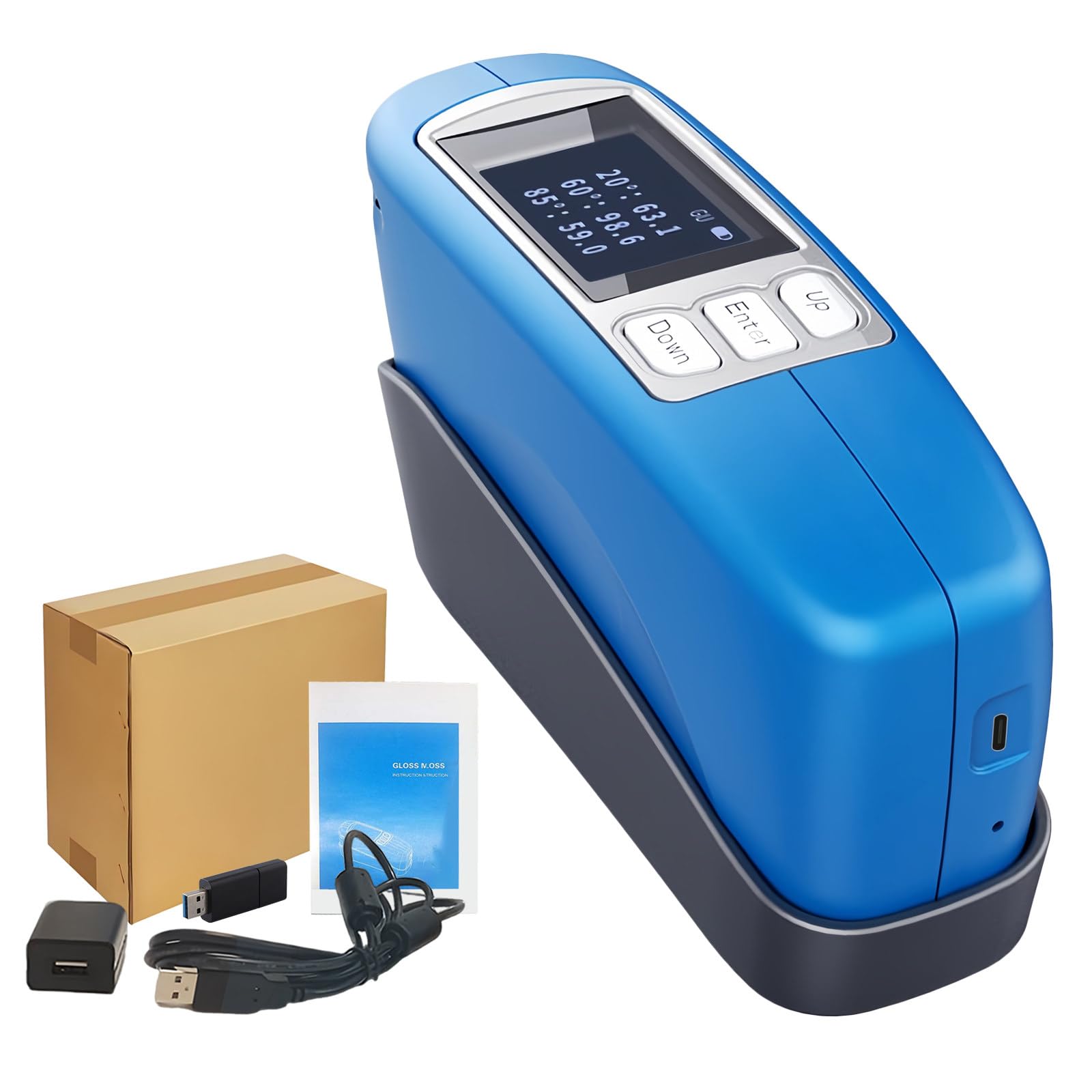 Misuratore di lucentezza a triplo angolo 20/60/85° per vernice, inchiostro, rivestimento, plastica, misurazione di precisione hardware con archiviazione dati e software per PC