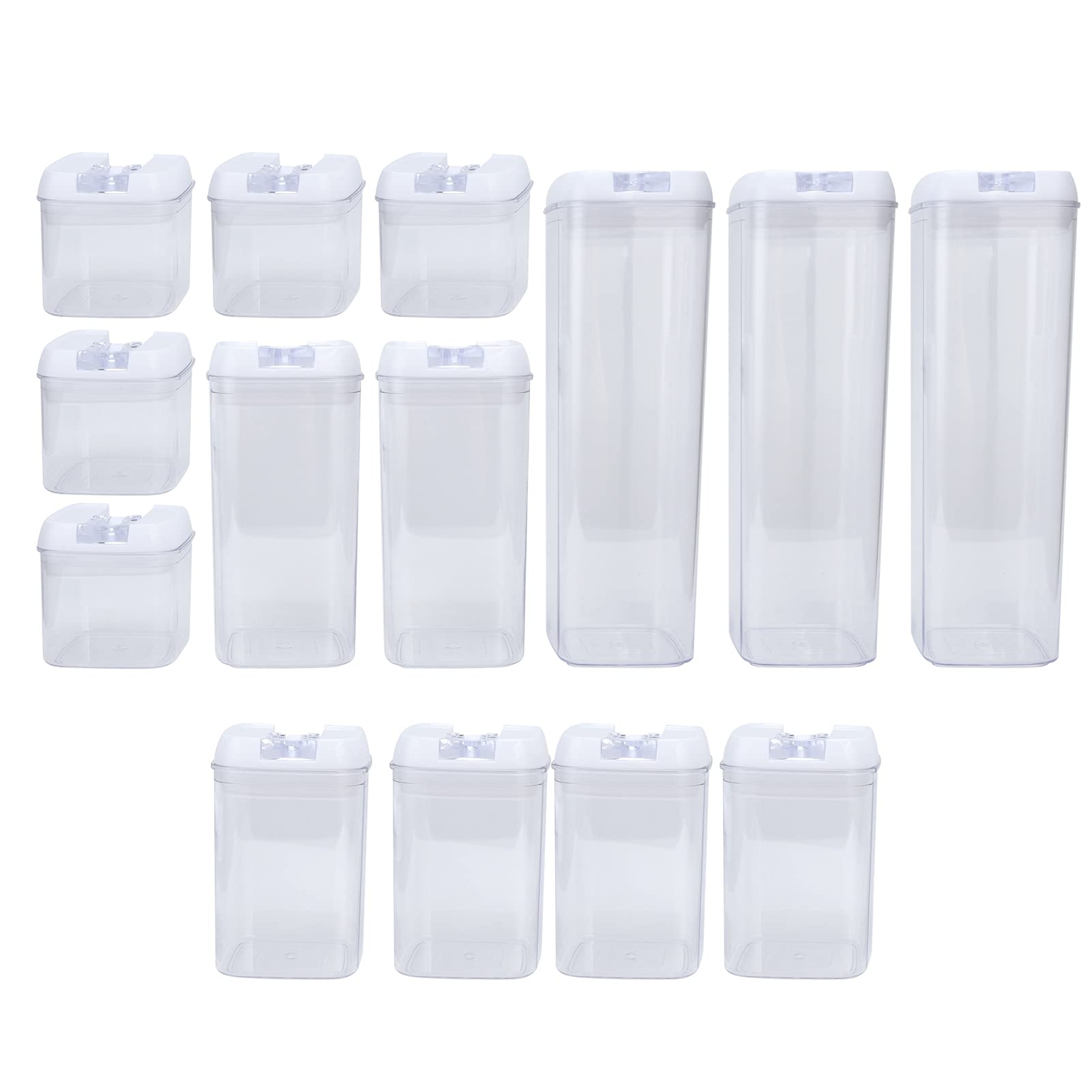 Juego de 14 piezas de tarros rectangulares sellados con tapa, recipiente para leche en polvo, organizador de almacenamiento de cocina para harina, azúcar, arroz, nueces, frijoles, (Funda blanca con