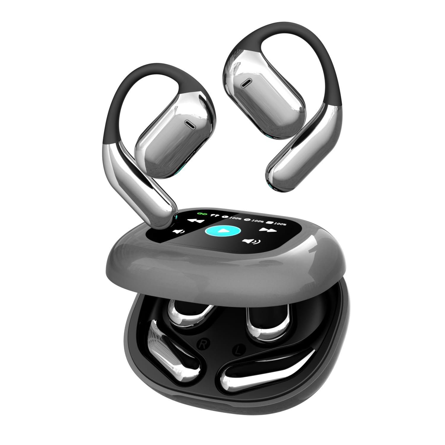 Cuffie In-Ear HiFi Wireless Bluetooth 5.3 Auricolari,ENC Cancellazione Attiva del Rumore, Open-Ear Comfort,per Musica e Chiamate, 40h Autonomia, Touch Control, per Androide/iOS,Grigio