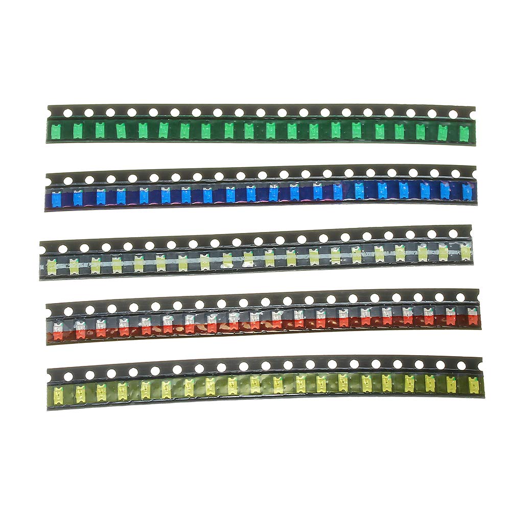 BliliDIY 1000 Pezzi 5 Colori 200 Ciascuno 1206 Assortimento Diodi Led Kit Diodi Led Smd Verde/Rosso/Bianco/Blu/Giallo