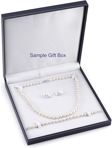 Miniatura 4 de The Pearl Source Juego de collar de perlas cultivadas en agua dulce de 14 quilates de 7 a 0.315in, color blanco y redondo, de calidad AAAA, de 18