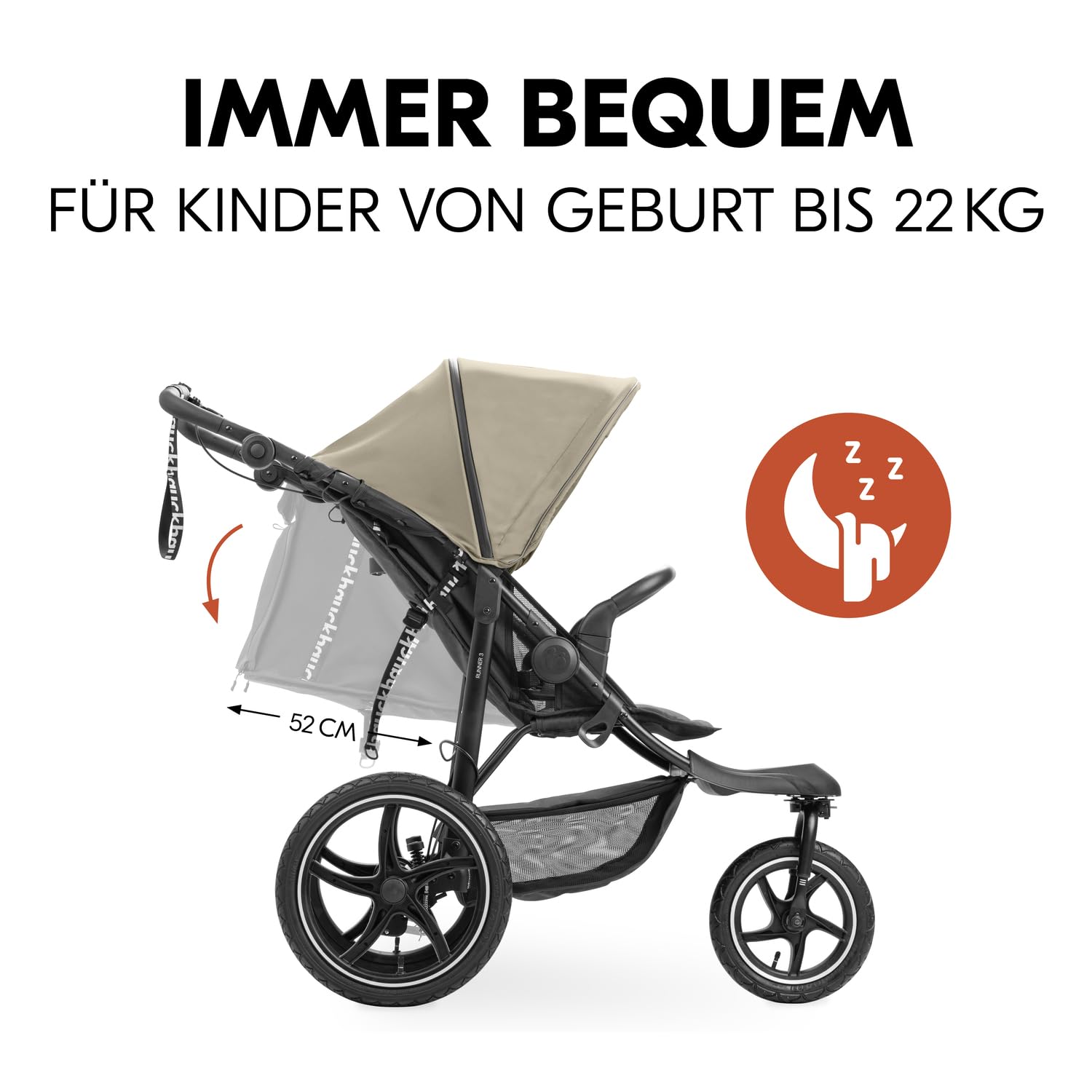 Hauck Runner 3 Olive Dreirad Kinderwagen Buggy mit XL Lufträder Federung Handbremse XL Sonnenverdeck ab Geburt bis 22 kg