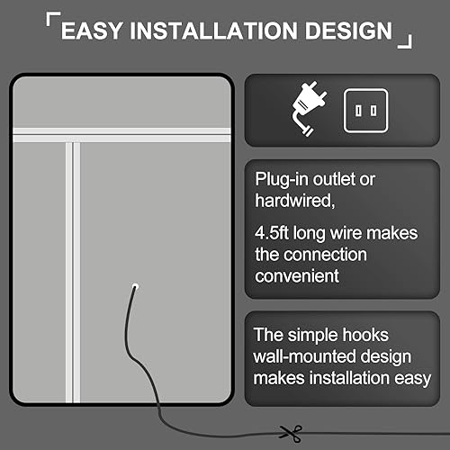 Miniatura 8 de HOROW Espejo de baño con luces, espejo de tocador de baño de 32 x 24 pulgadas para pared, espejo negro con luces de atenuación, antiniebla, espejo