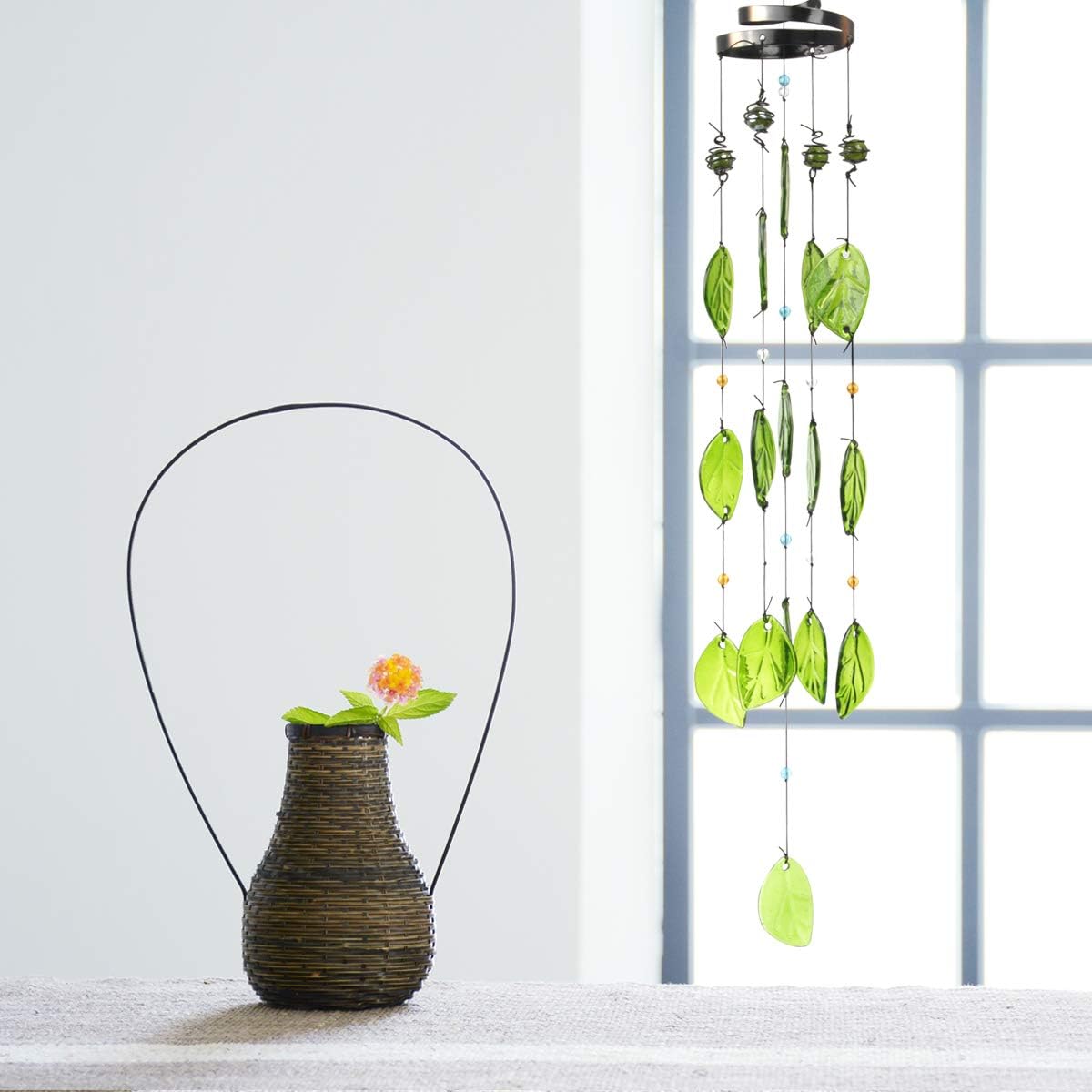 Vindar Wind Chimes, Glass Leaves Wind Chimes Outdoor Decor Handmade 32" Garden Chimes for Home, Patio, Backyard Decor Indoor and Outdoor Decor - Image 5