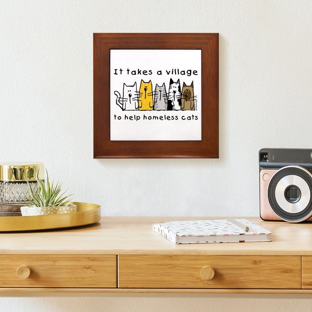CafePress Takes A Village, Feral Cats Framed Tile Framed Tile, Decorative Tile Wall Hanging : Home & Kitchen