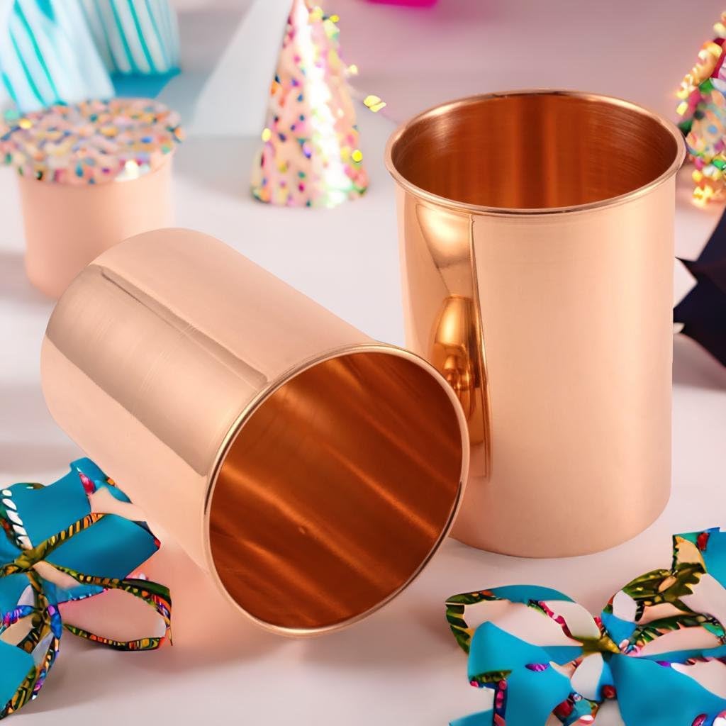 Handcrafted In Luxury Design Pure Copper Tumbler Set of 2 | Drinking Water With Copper Cups | Premium Quality Copper Tumblers Use for Home, Office, Hotel and Gifting - 10.8 US Fl Oz - Image 6