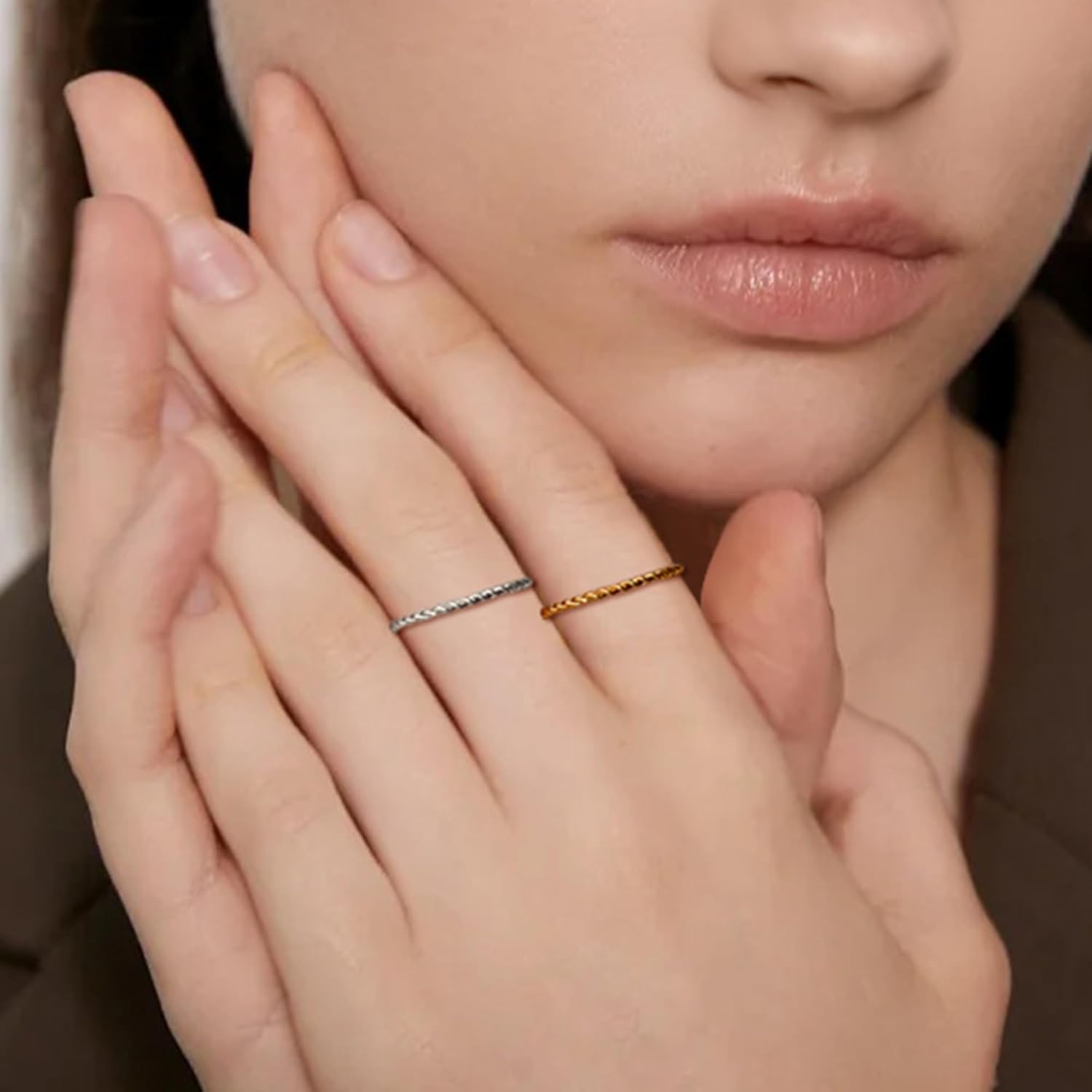 JINHUI Rings for Women, Dainty 18K Gold Rings for Women Stacking Thin Twisted Ring for Midi Knuckle Pinky Finger - Image 5