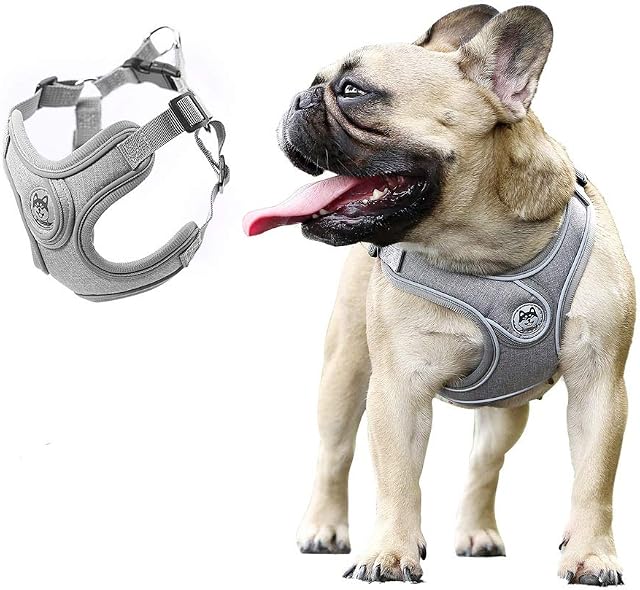 Anlitent No Pulling Dog harness for Medium Small Dog, Soft Step IN French Bull Dog Harness Escape Proof Easy Control for Puppy Outdoor Walking Running (Grey, S)