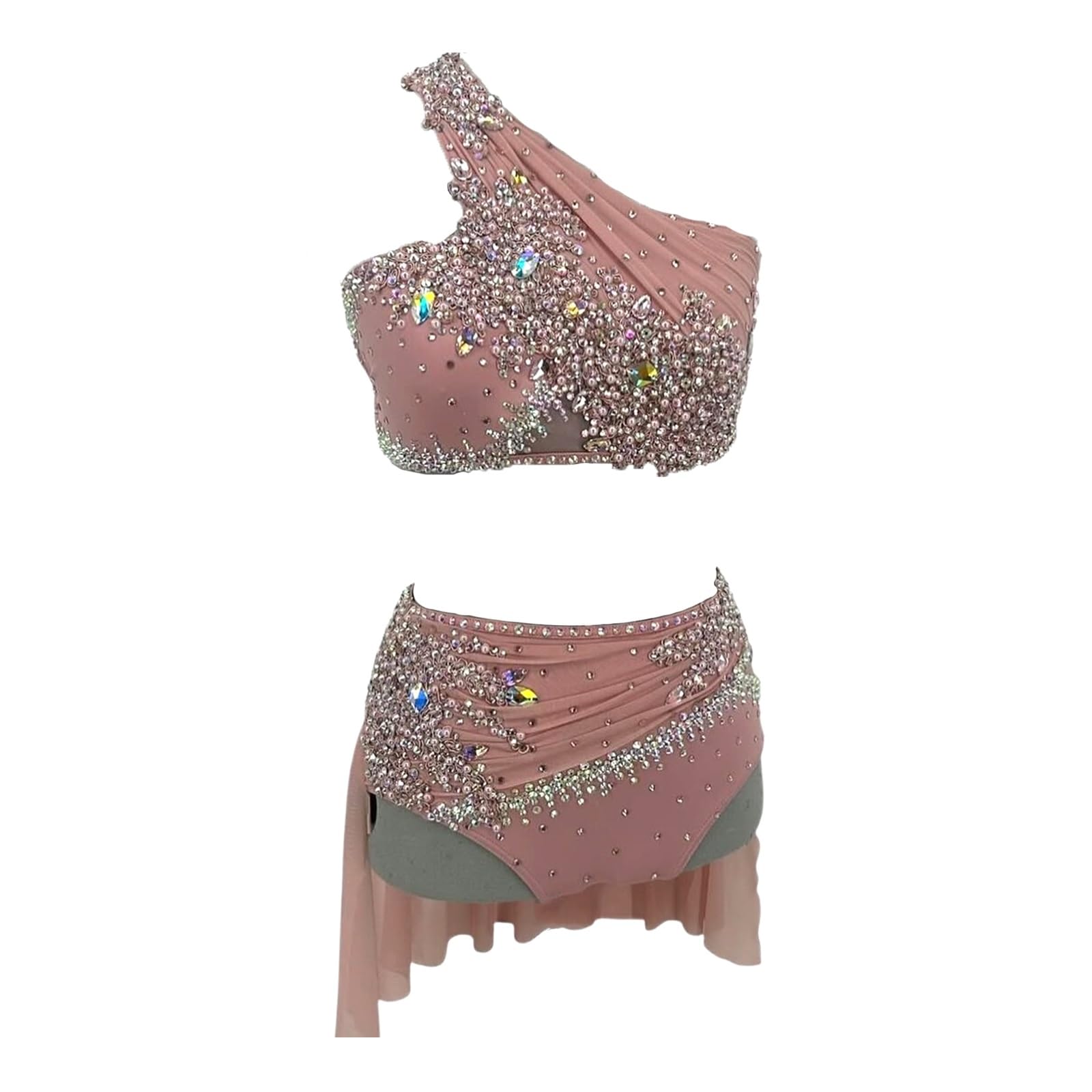 Dwuczęściowy Liryczny Kostium Taneczny Krótki Top Ze Strasami I Szyfonową Spódnicą Dla Dziewczynek Elegancka Sukienka W Stylu Lirycznym Bez Rękawów