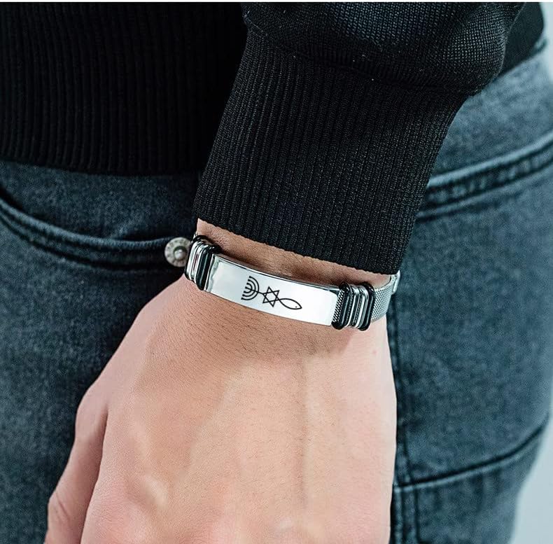 Miniatura 5 de ForeverWill Pulsera de amuleto mesiánico del judaísmo de la estrella de David para israelí de acero inoxidable Magen David Menorah Christ Ichthys