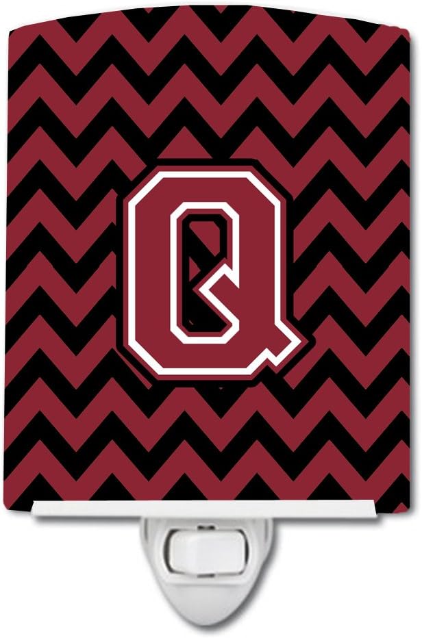 Caroline's Treasures CJ1052-QCNL Letter Q Chevron Garnet and Black Ceramic Night Light Compact, UL-Certified, Ideal for Bedroom, Bathroom, Nursery, Hallway, Kitchen, 6x4x3, Multicolor