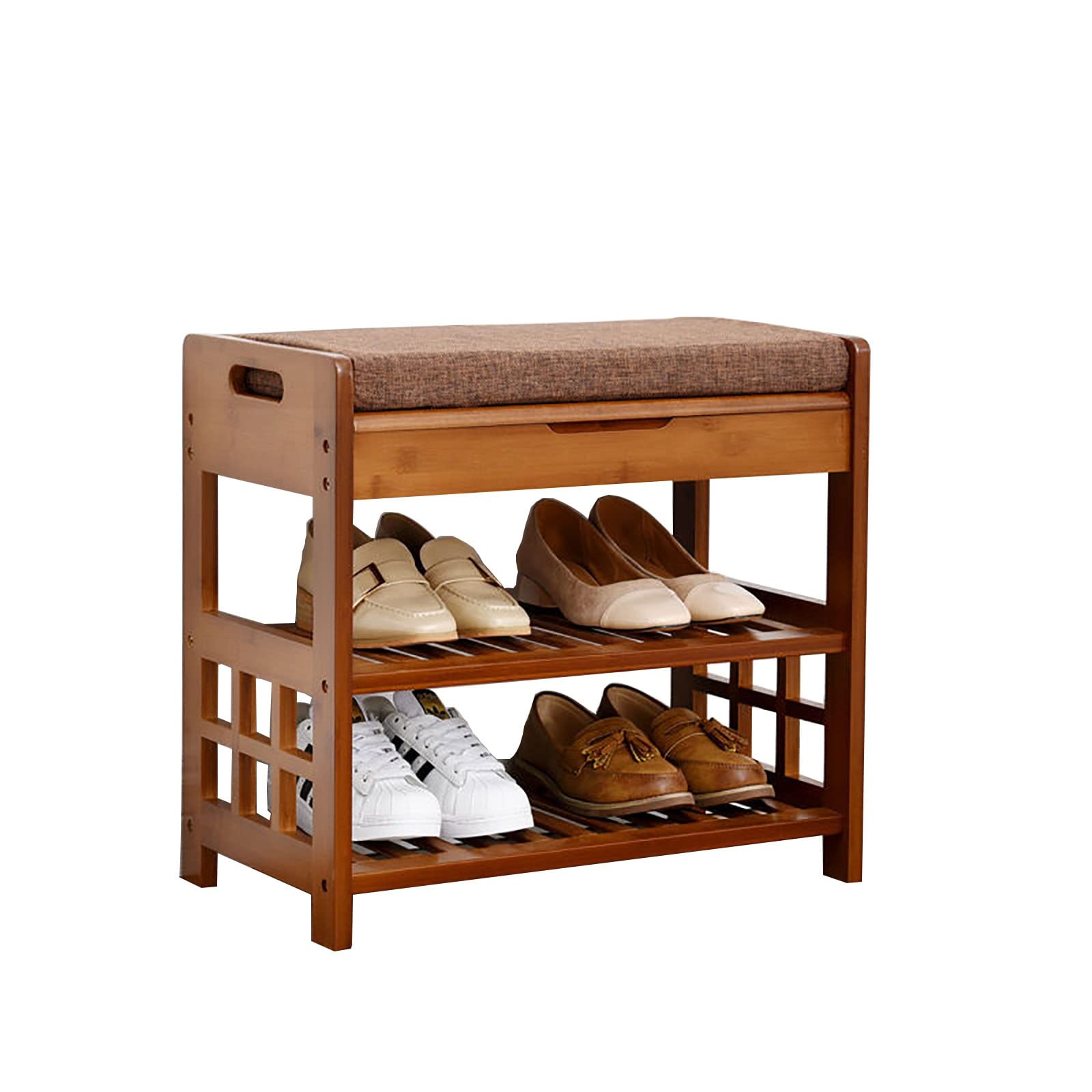 Meubles à chaussures en bois avec assise intégrée et coffre de rangement bas