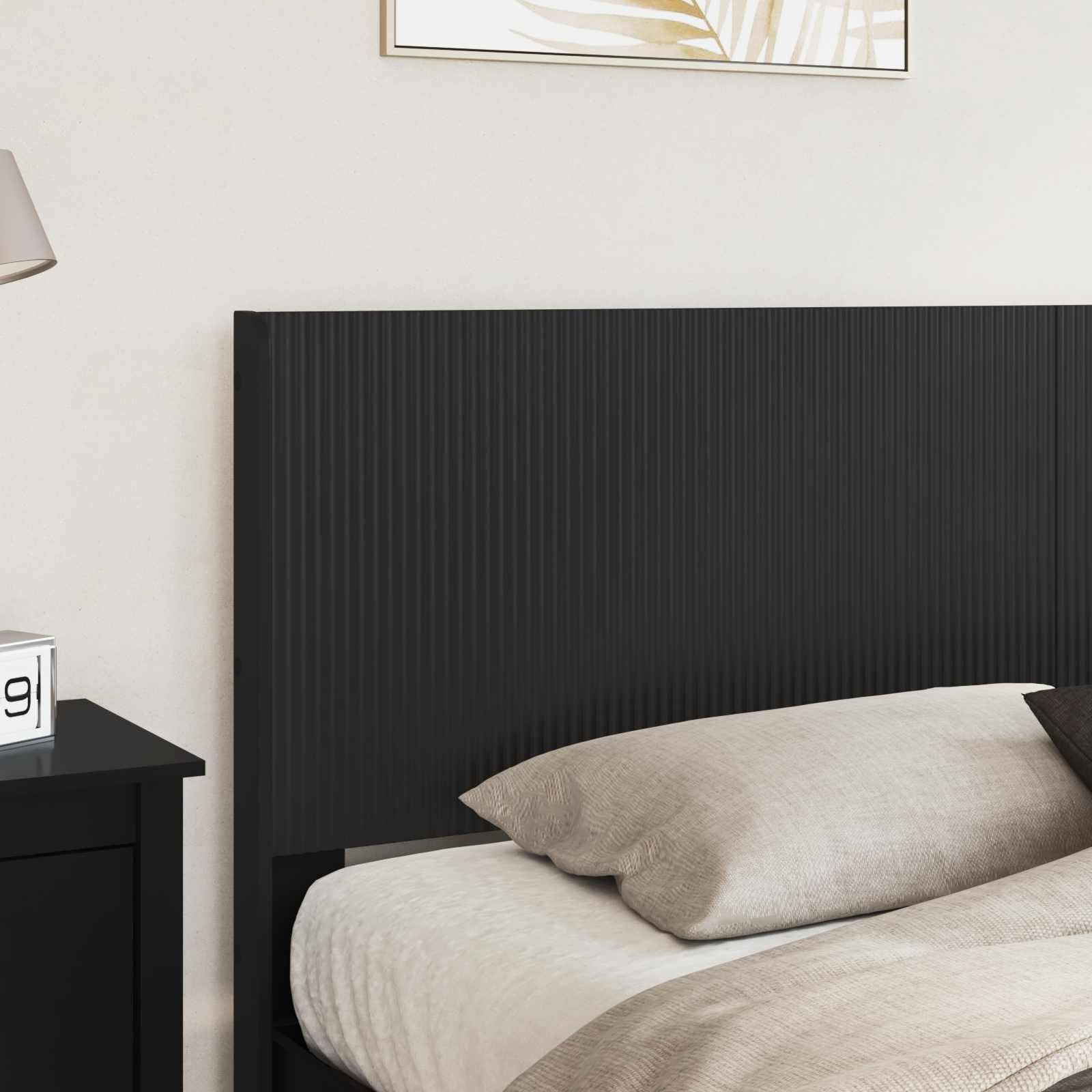 Rama de cama con almacenamiento y cabecero Negro 200 x 200 cm estructura de cama moderna con compartimentos de almacenamiento integrados para dormitorio, marco de madera montaje, uso interior