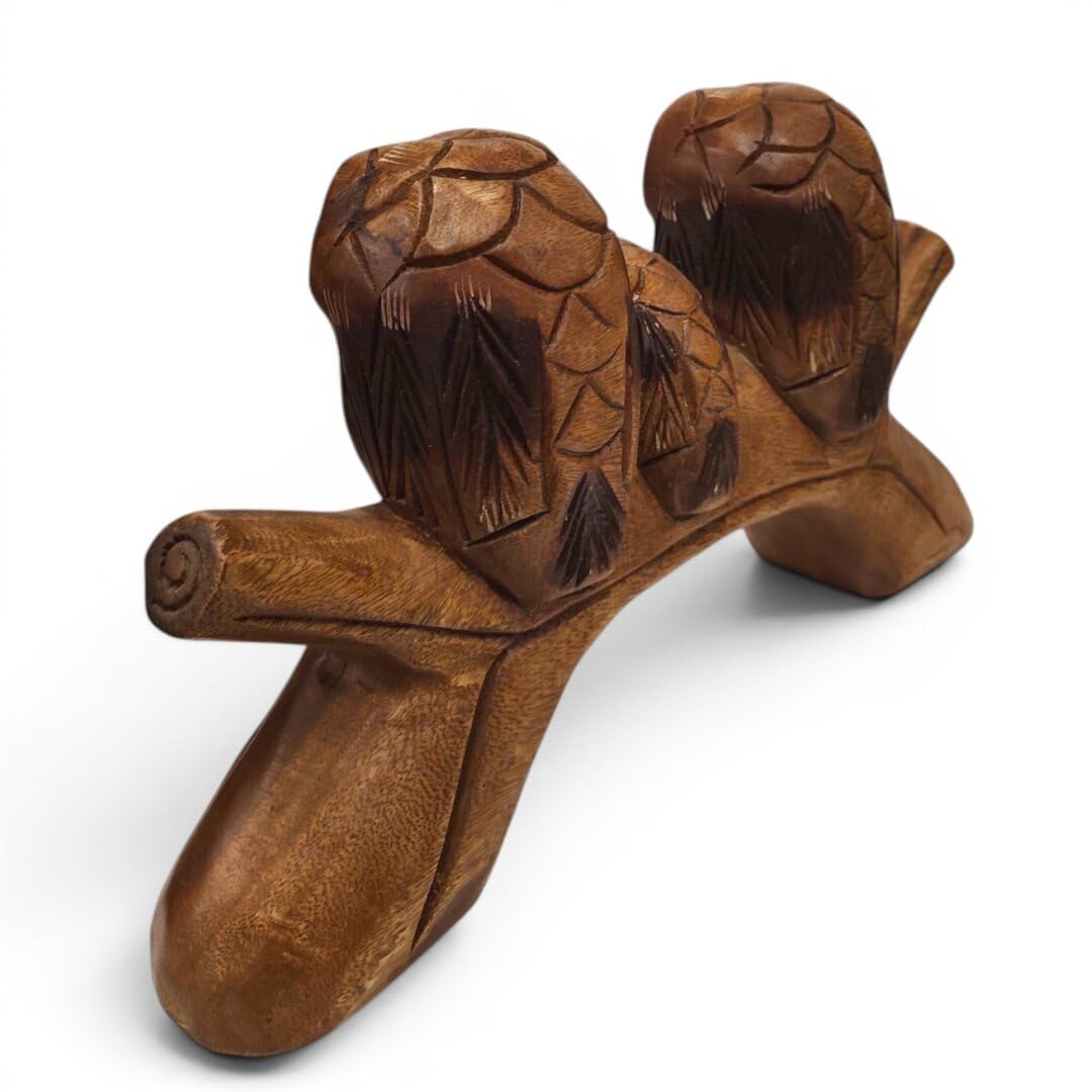 Kinaree Familia de búhos de madera en AST – tallado a mano, aprox. 36 cm de ancho, búhos decorativos de una sola pieza, regalo para la familia