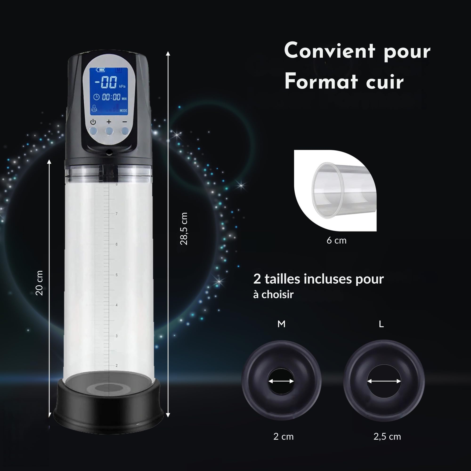 Pompe a Penis Automatique Deluxe pour Hommes avec Lubrifiant | Pompe a Vide Electrique avec 2 Anneaux | Rechargeable USB | Affichage LED | Agrandisseur