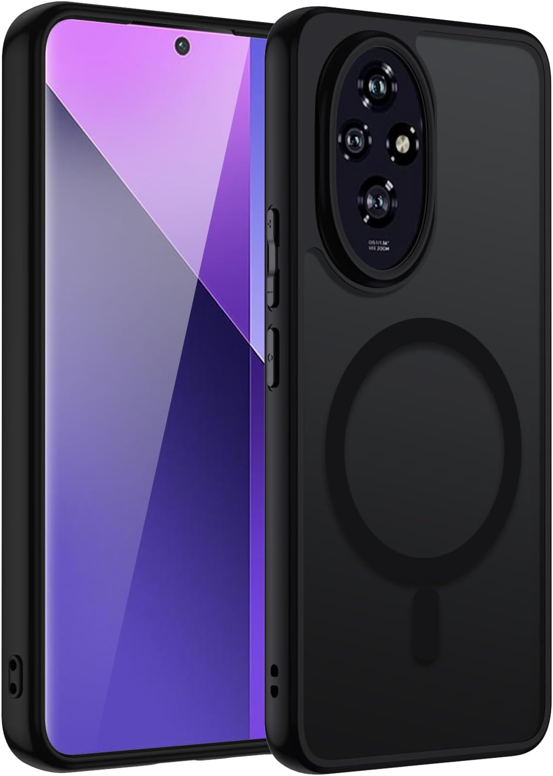 Magnetic Case for Honor 200 Pro, Compatible with MagSafe, Mobile Phone Case, Matte Translucent, Slim Hard Case, Scratch-Resistant PC Back + TPU Bumper, Shockproof Protective Case, Black