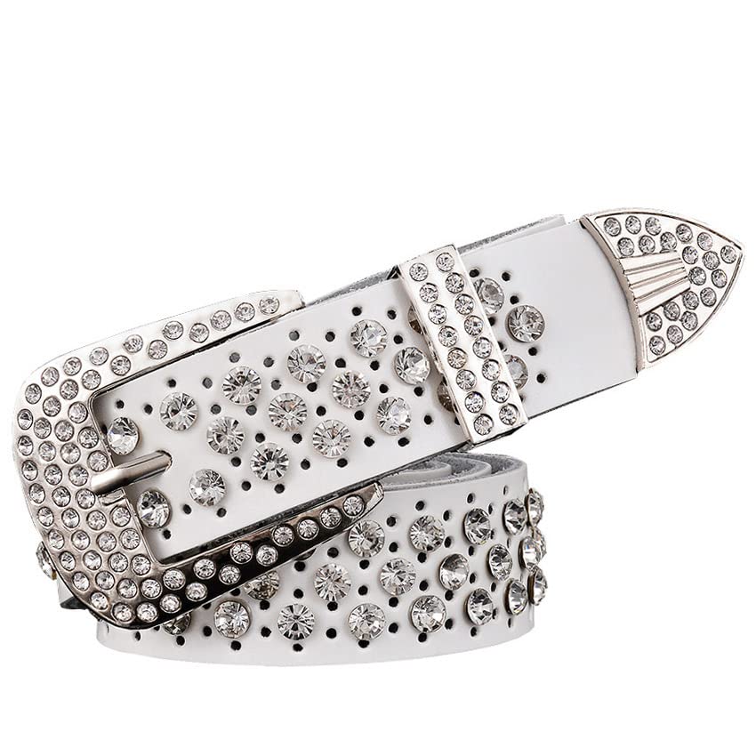 Mokkpeq Shining Cowgirl Cowboy Studded Belts Rhinestone Cowskin Leather Belts with Pin Buckle Strap Belt3