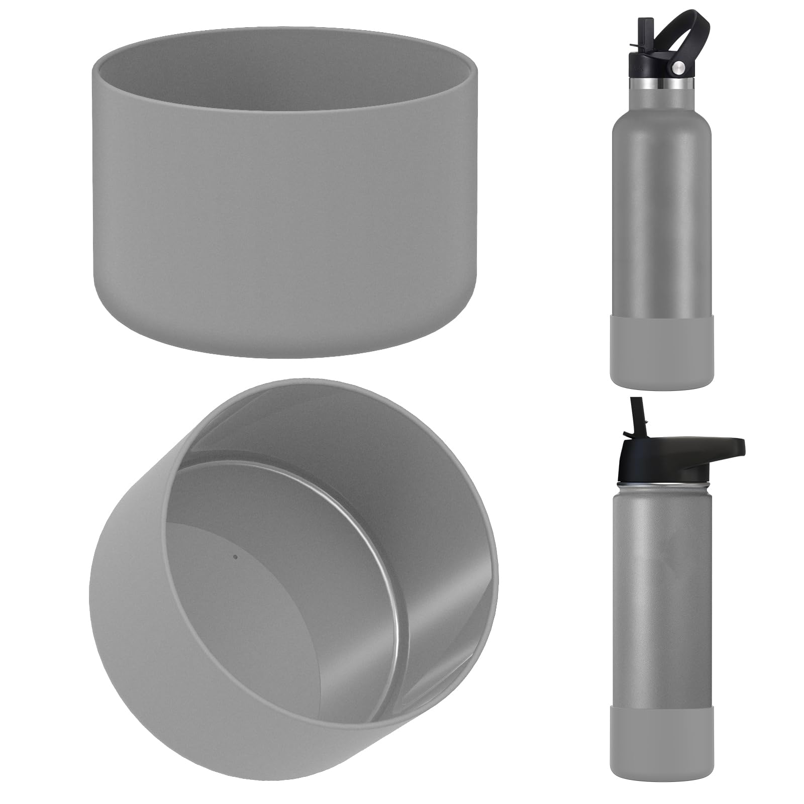 Linkidea 2 Pack Water Bottle Boot Compatible with IRON °FLASK Wide/Narrow Mouth 12oz/14oz/16oz/18oz/20oz/22oz/24oz, Silicone Bottle Bottom Sleeve Cover Bumper Protector (Gray) — image 1