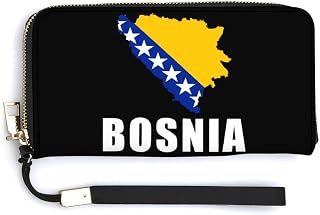 Bosnia And Herzegovina Map Flag Clutch Wallet Wristlet Long Handbag PU Leather with Card Slots Cash Coin Pocket for Women Men