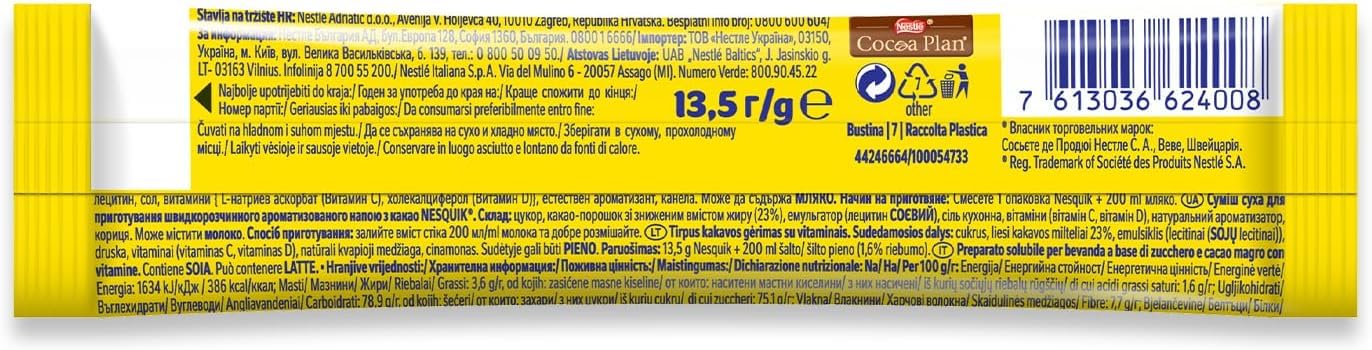 BOISSON CHOCOLAT CACAO NESQUIK FABRIQUÉE PAR NESTLE EU CONSERVATION LONGUE (60 Sachets x 13.5g)