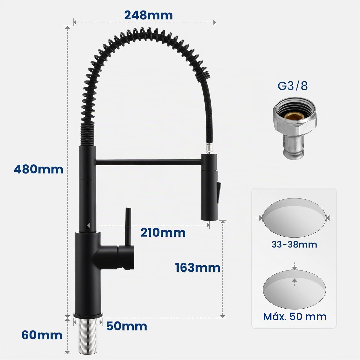 CECIPA Fregadero Cocina 1 Seno 70x45 cm Antracita Grifo Cocina SET