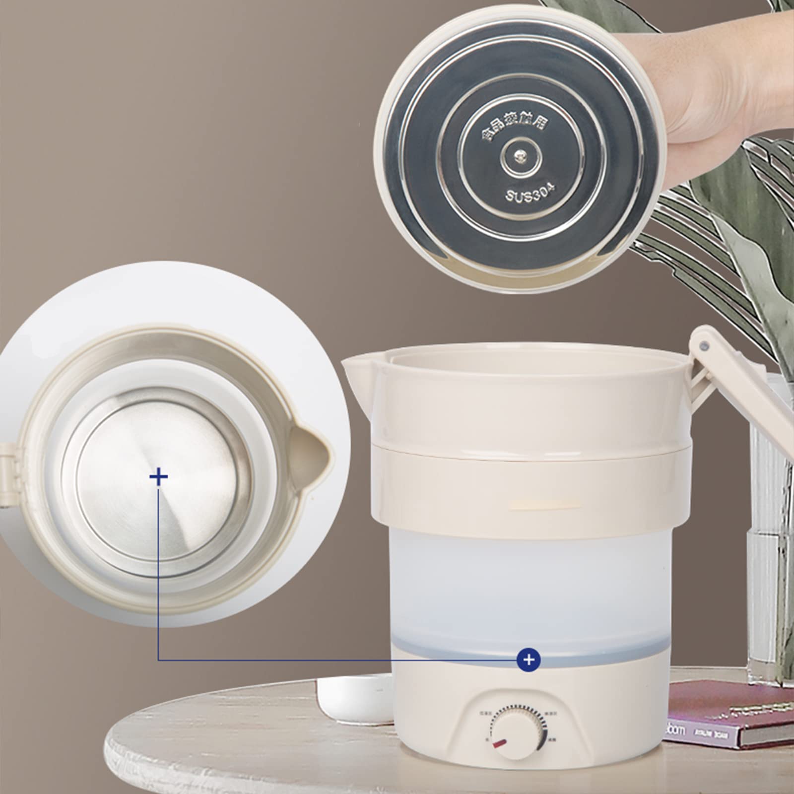 Voyage Portable Bouilloire, bouillonnement Rapide Idéal pour la randonnée en Camping et à l'intérieur, avec Chauffage à ébullition Rapide de 4min, 0,8L
