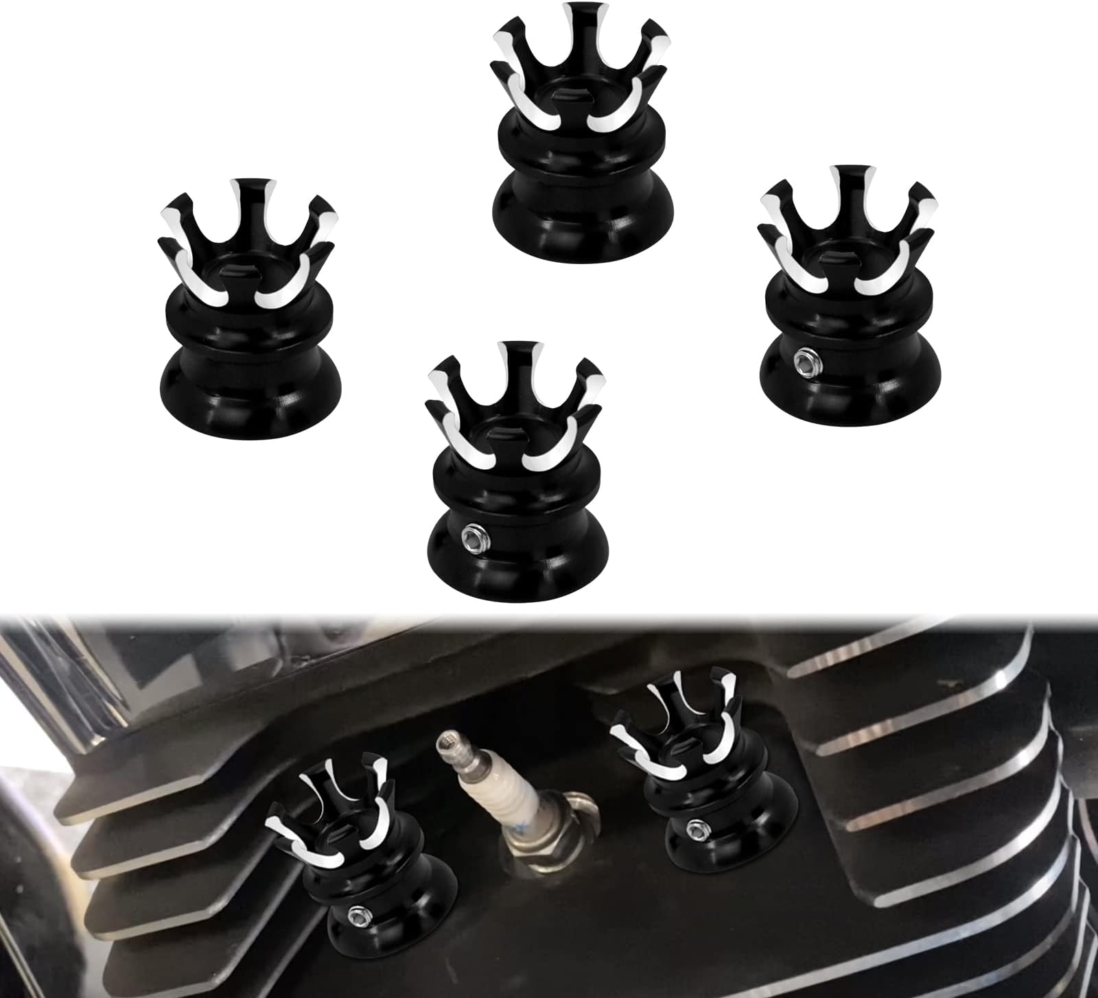 Motorcycle Head Bolt Covers Spark Plug Caps King Crown Fit For Harley Sportster XL883 Dyna Softail Tiwn Cam Big Twin Evolution 1340 Black 4PCS