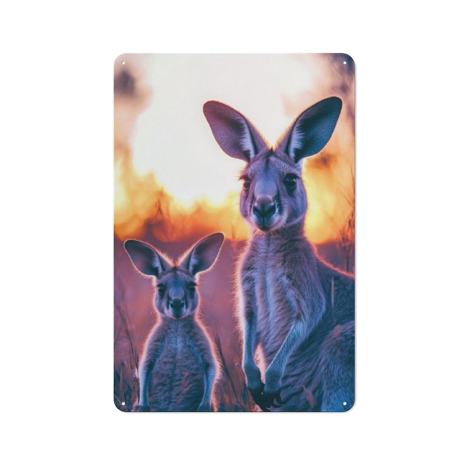 Junmoney Kangaroo Family Sunset Urban Metal Wall Decor 30X20cm, Metal Wall Art Sign For Loft, Studio, Office Or Creative Room