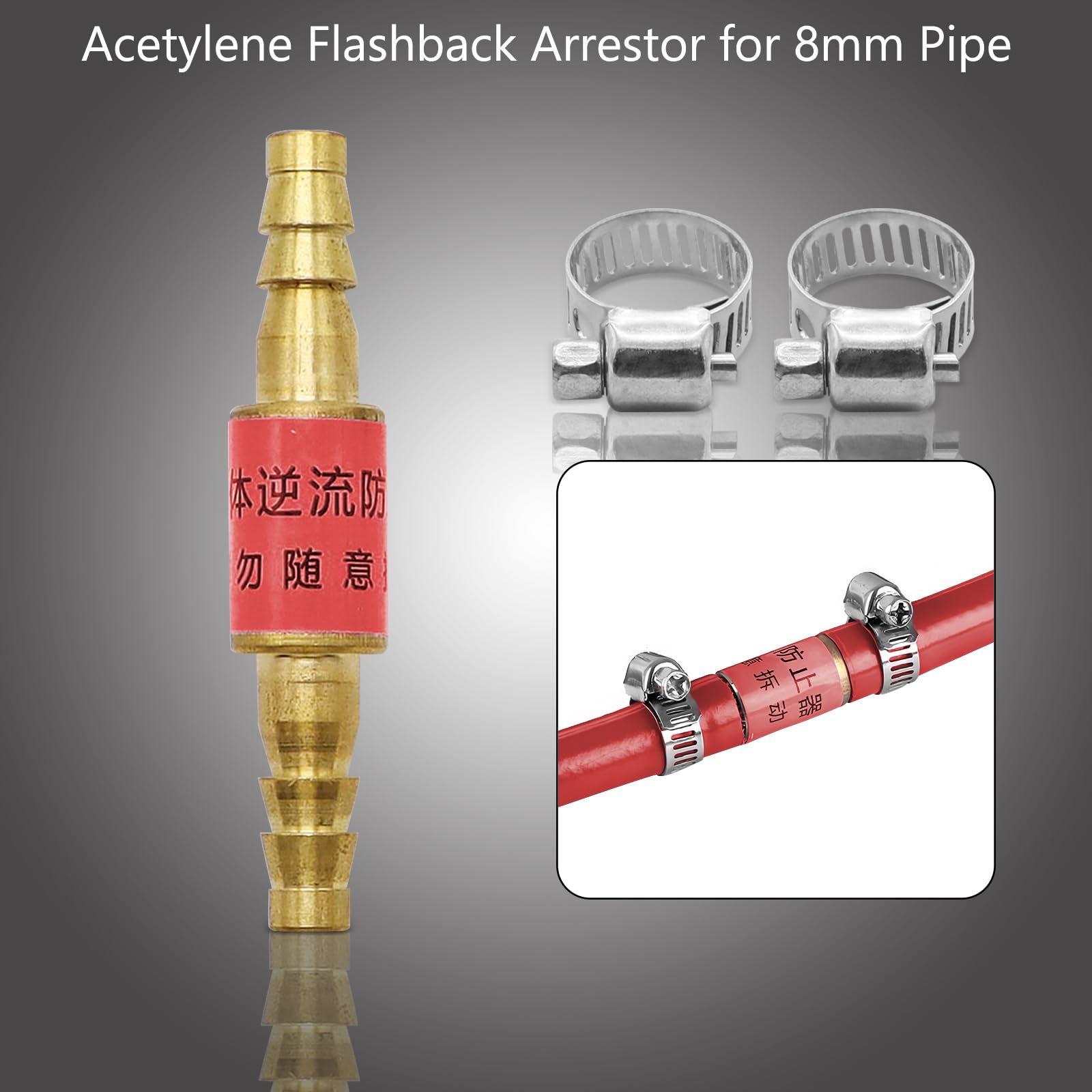 Aleker 2 PCS Flashback Arrestors of Oxygen & Acetylene Propane with 4 Clamps, Soldering Tool Flashback Arrestor for 8mm Inner Diameter Hose, Acetylene Safety Valve for Welding - Image 4