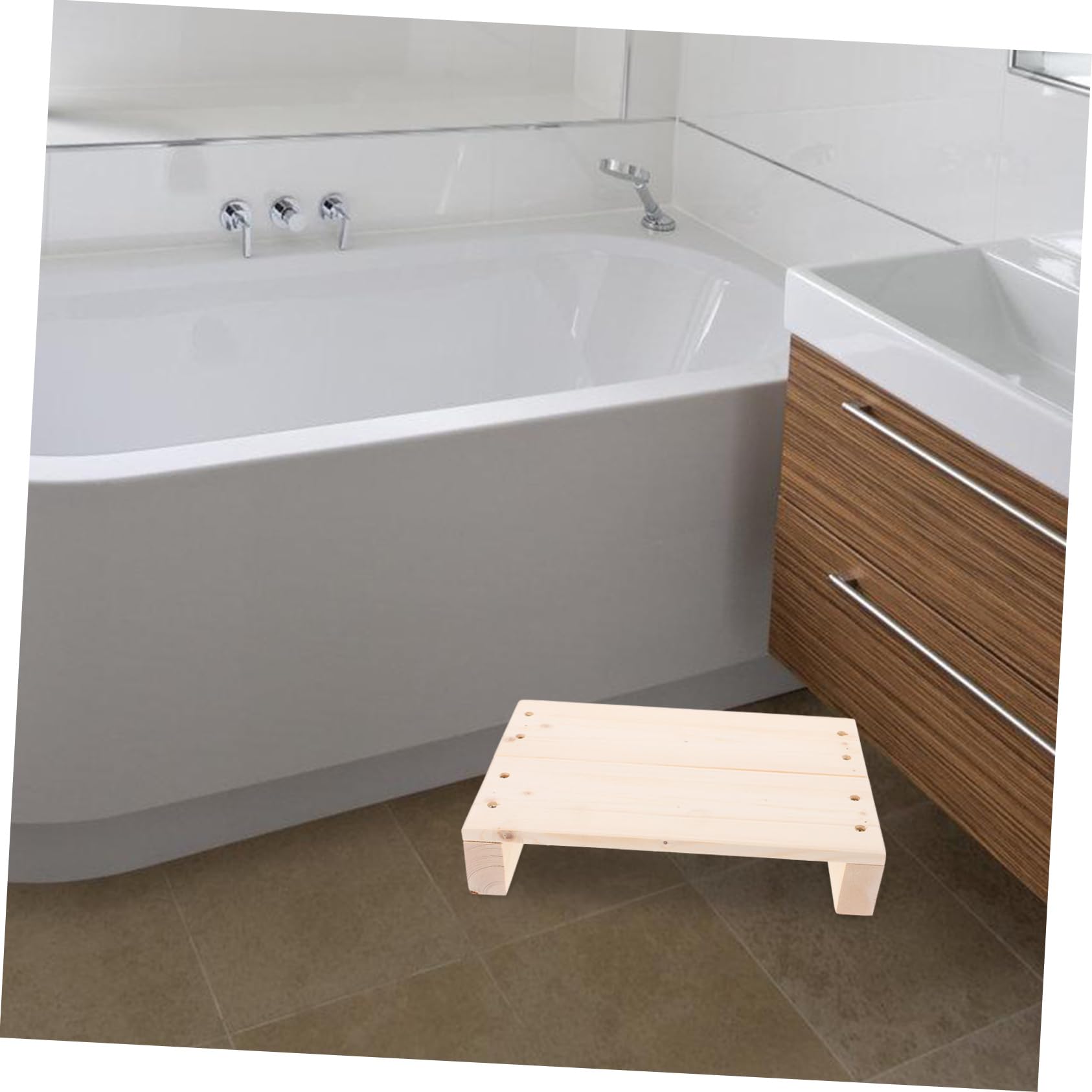 Holz Fußhocker 30X20X6Cm Tritthocker Für Erwachsene Und Kinder Mit Anti-Rutsch-Aufklebern Vielseitiger Holzschemel Für Küche Schlafzimmer Und Badezimmer Innen Und Außen