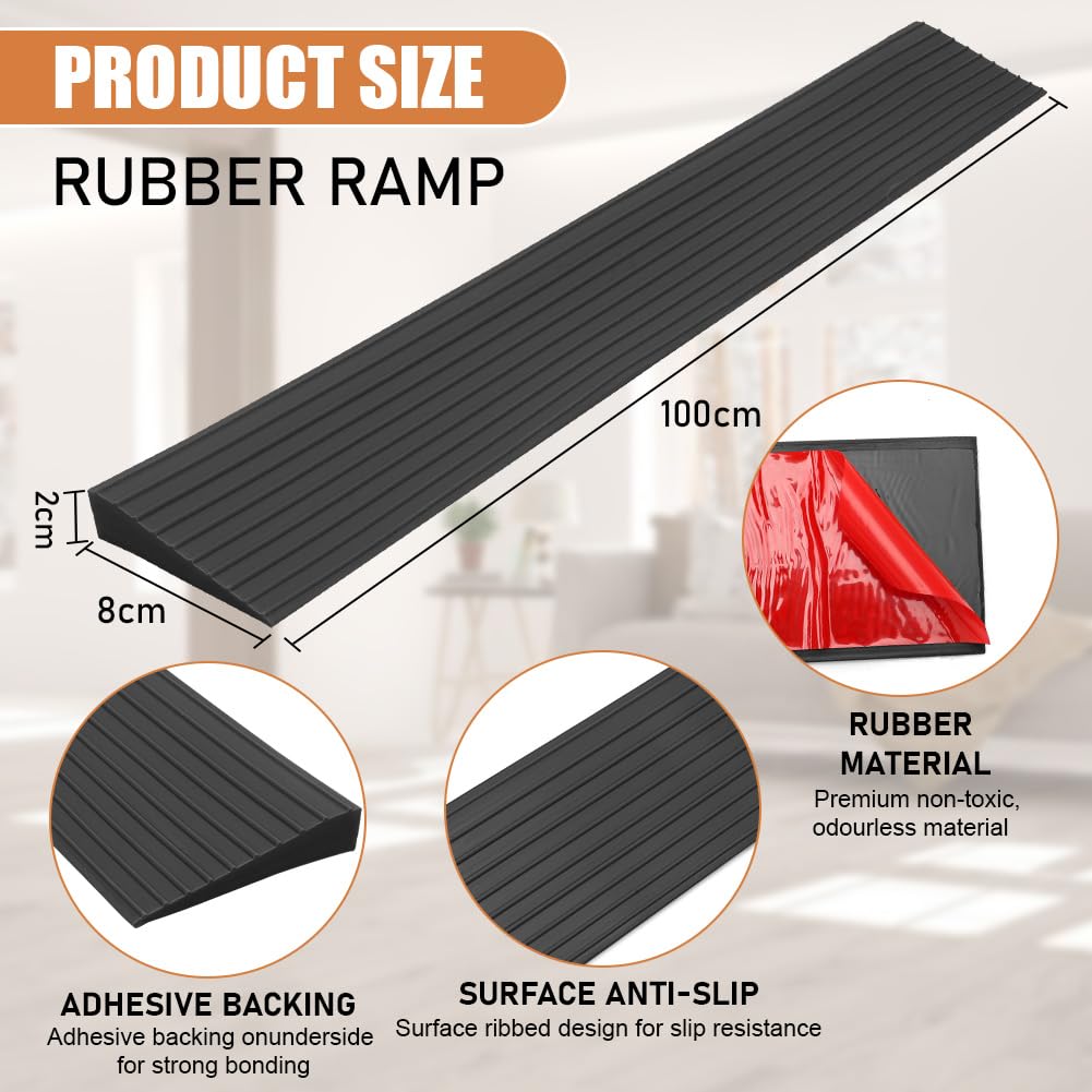 Rampa per Soglia, 100 X 8 X 2CM Rampa Robot Aspirapolvere, in PVC, Superficie Antiscivolo Rampa per Sedia a Rotelle, Passeggini, Deambulatori o Scooter