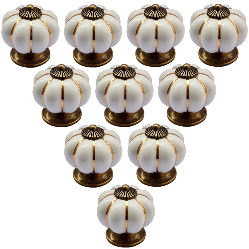 10pcs Pomelli Per Porte Cassetti In Stile Vintage A Forma Di Zucca Maniglie Armadi In Ceramica Tira Maniglie da Creatwls - Bianca