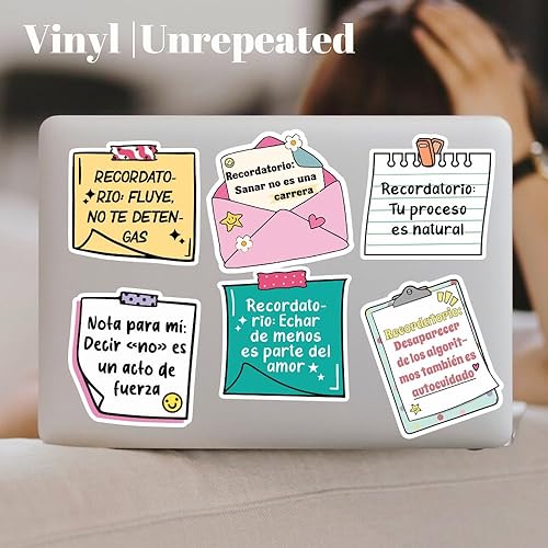 Miniatura 6 de Juego de calcomanías inspiradoras, calcomanías de amor propio español con afirmaciones positivas, citas motivacionales para tablero de visión,