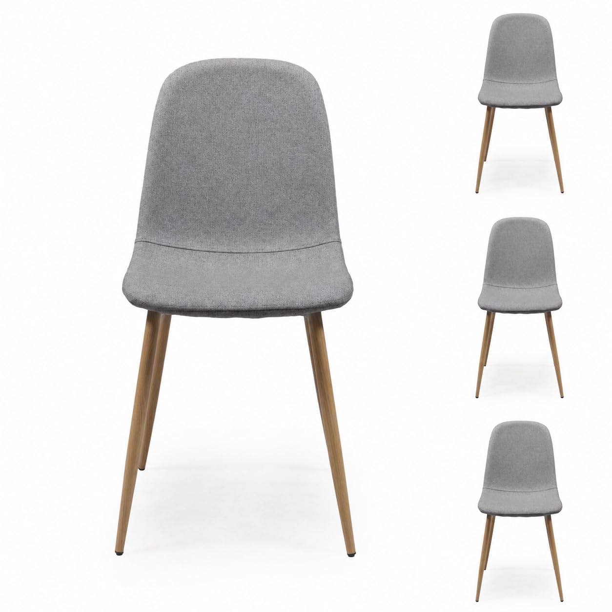 Homely® | Pack 4 sillas tapizadas Cairo TX para Comedor | Versatil y Funcional | Patas Metal Color Madera | Diseño cómodo y ergonómico. Ideal Comedor, Escritorio, reuniones | Gris
