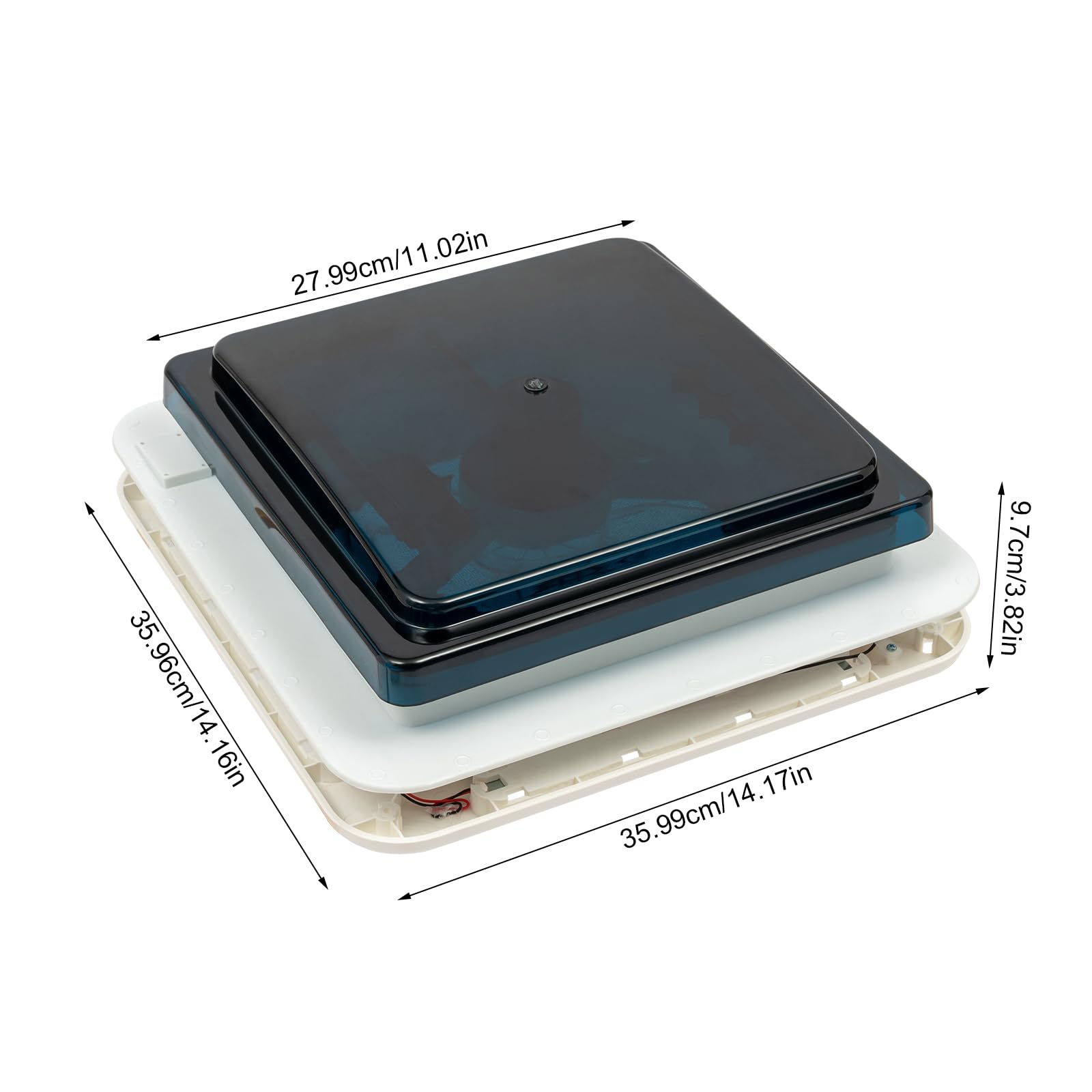 Wohnmobil Dachventilator, RV Dachventilator Vent, 26x26cm Belüftung für Wohnmobil, Extrem Geräuscharm, IP68 Wasserdicht mit 10 Schaufeln und Beleuchtung, 45° öffnen und Schließen (Schwarz)