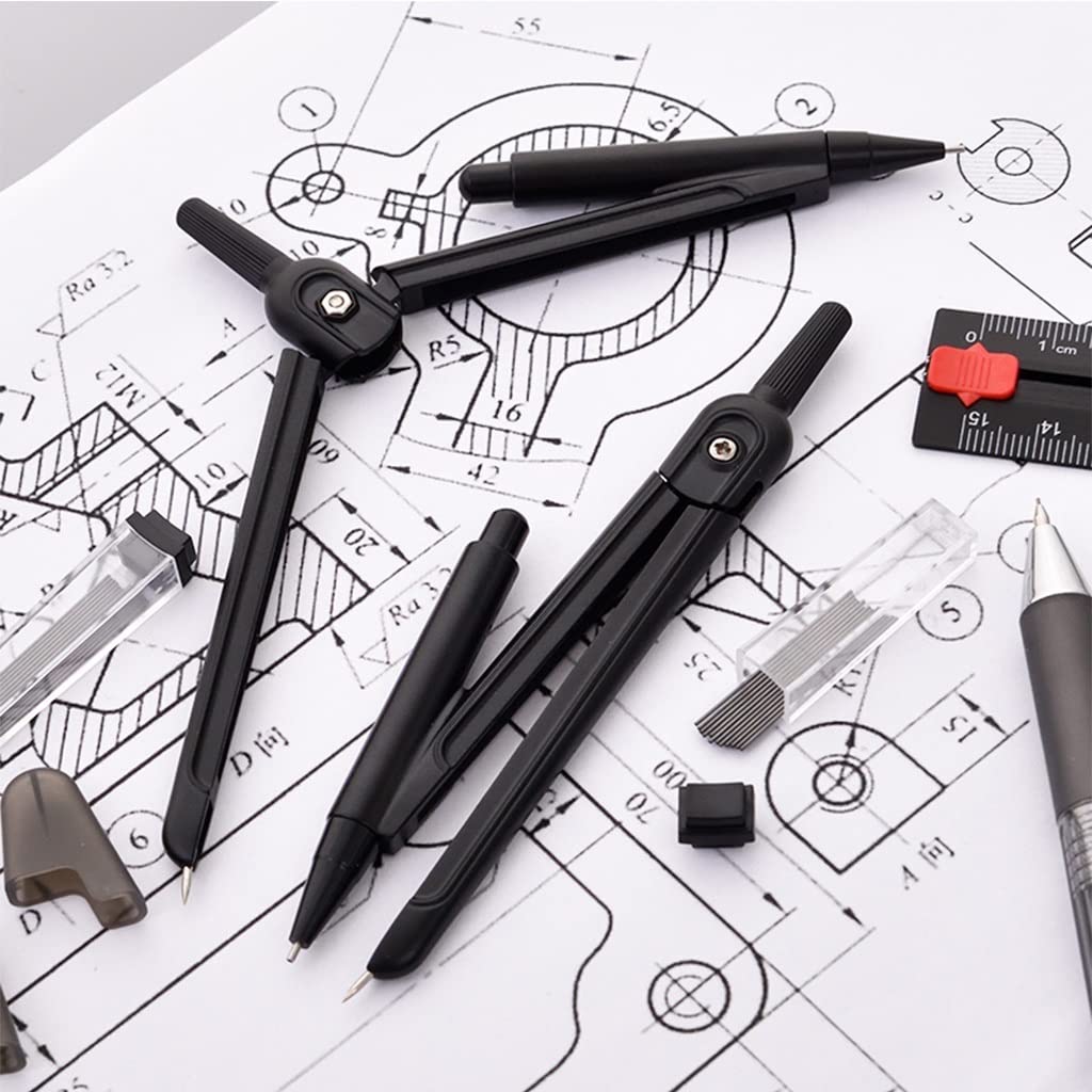 BAtlam Drafting Kit Schwarz Geometrie Math Set Kompass und Bleistift Schüler Zeichenwerkzeuge Schreibwaren Kompass Kompass Zeichnung Winkelmesser Winkelmesser for Schule (Color : 1pcs) (1pcs)