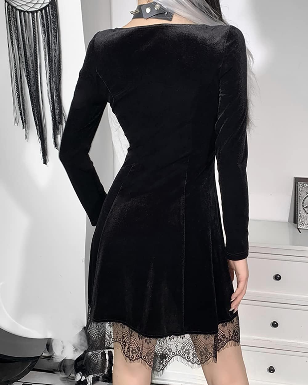 TSMNZMU Gothic Lolita Dress Velvet Long Sleeve Vintage Vampire Dresses Punk Grunge Witchy Dress Emo Alt Fairy Dress - Image 2