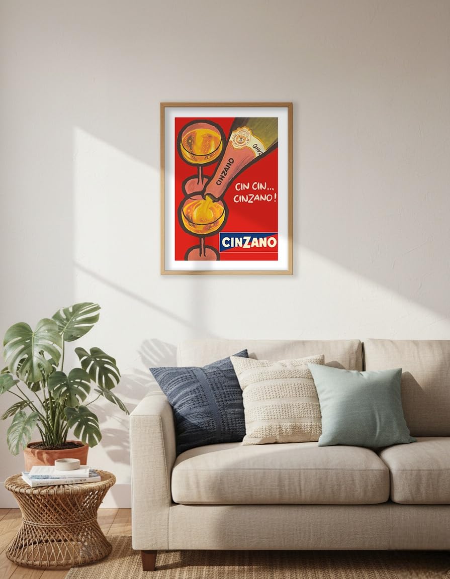 Cin Cin Cinzano - Asti Spumante - włoskie wino musujące - plakat reklamowy vintage ok. 1970-20 x 30 cm vintage drewniany znak artystyczny