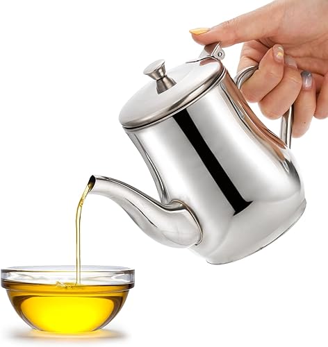 Vista 6 de ZOOFOX Paquete de 2 recipientes de grasa de tocino con colador de malla, olla de almacenamiento de aceite de acero inoxidable de 27 onzas y 22 onzas