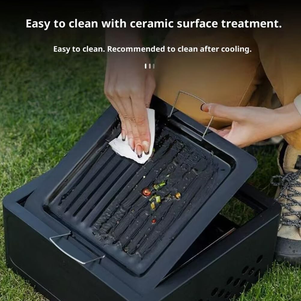 Portable Square Barbecue Grill with Heart Design, White Compact Outdoor Griller for Camping, Picnics, Backyard Ideal for Meats, Veggies, More