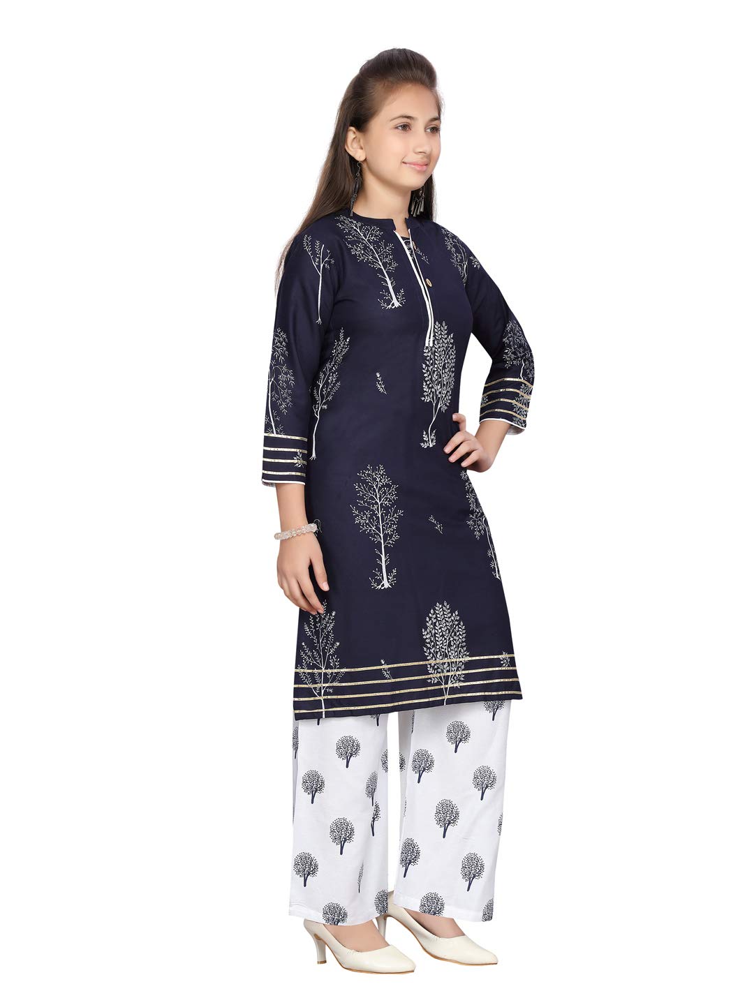 Aarika Girl's Cotton Kurti Palazzo Set (Pl-K-01_Blue_40)