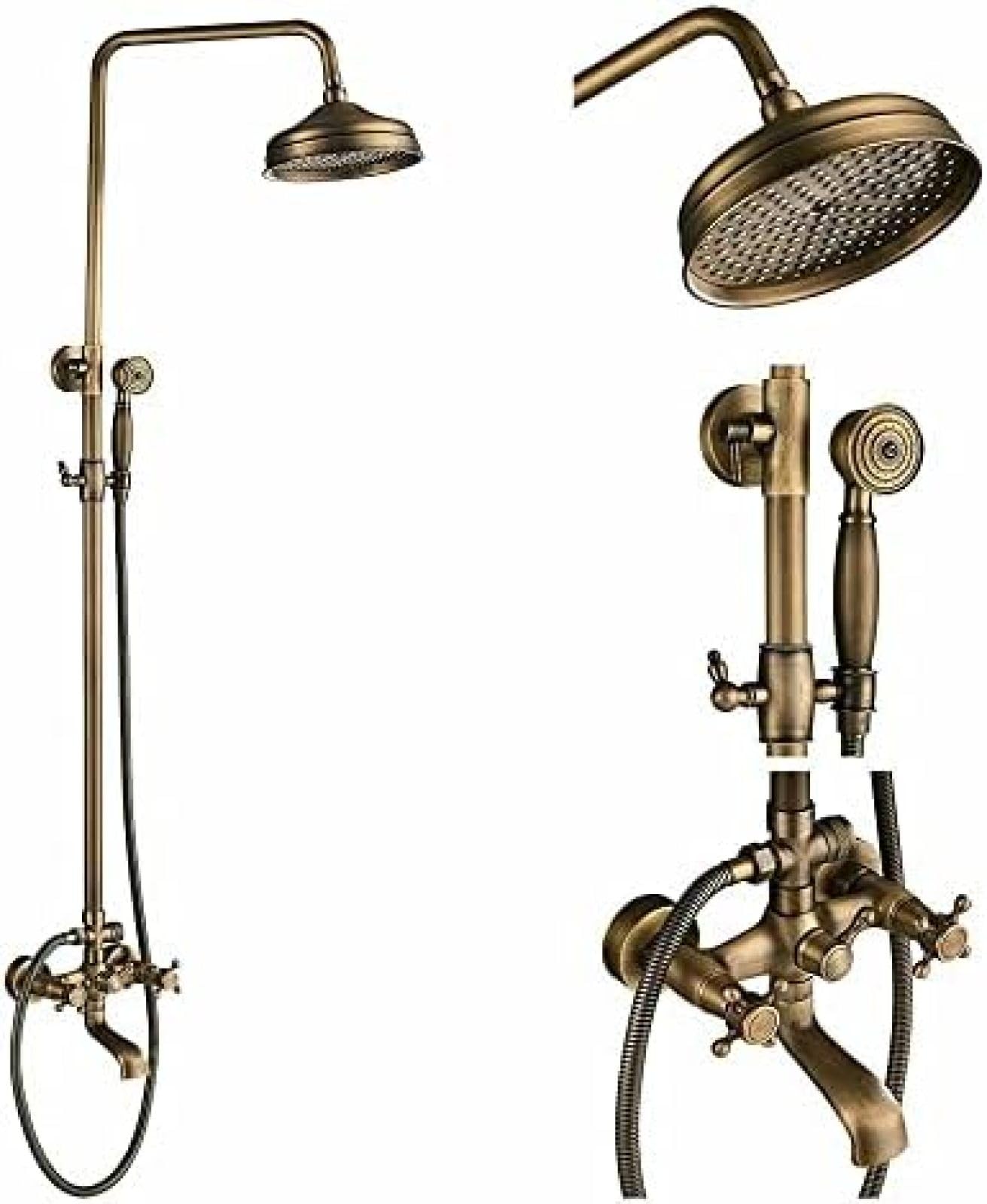 GLJTUO Wall Mounted Shower Faucet Set 8 Inch Rainfall Head Handheld Shower Bath Filler Hot and Cold Water Mixing Faucet-Antique Brass A,Antique Brass G,Antqiue Brass F