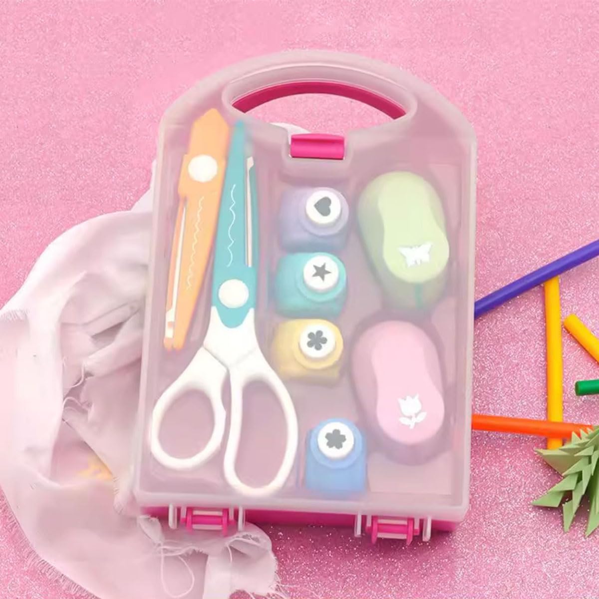 Creative Kids Diy Puncher Craft Set,Craft Scissors Set,Craft Scissor SetKids,Craft Scissors And Hole Punch Sets Kid,Craft ScissorsForKids,Hole Punch Shapes,Multiple Style Paper Shape Cutters (*2)